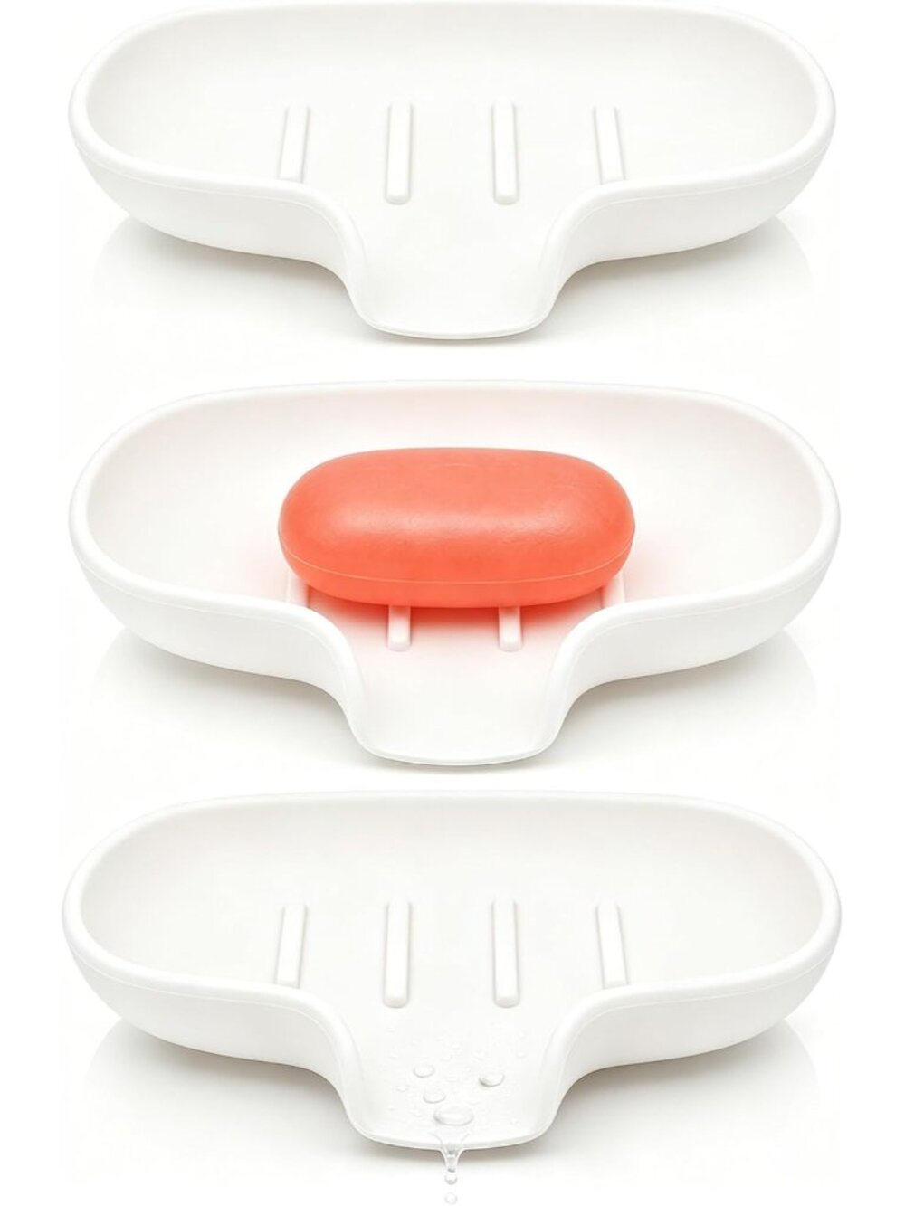 3 Pack Silicone Soap Dish for Shower, Bar Soap Holder with Drain Spout